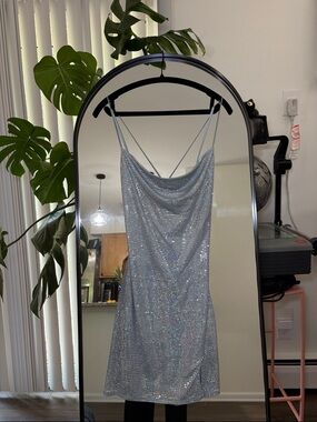 City Studio Silver Sequin Cowl Slip Dress